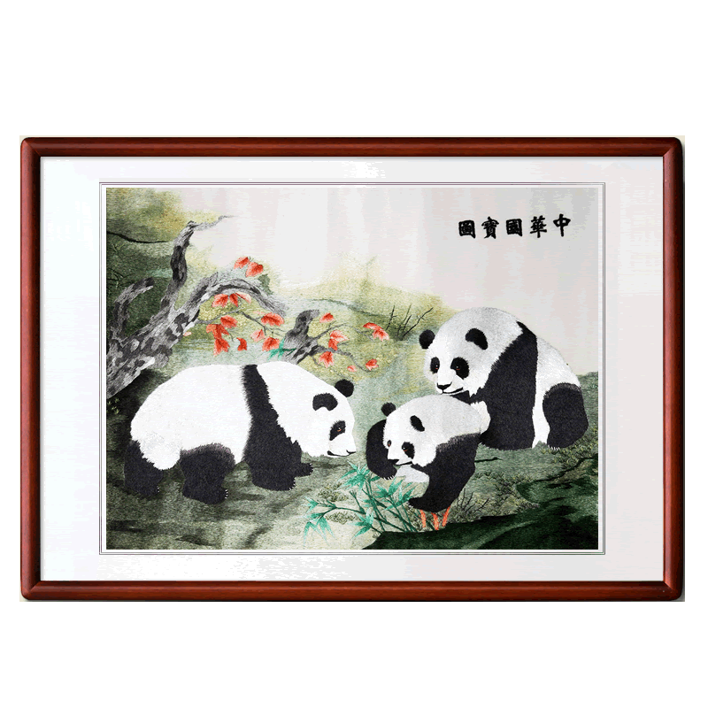 有福湘绣中国风大气客厅装饰画