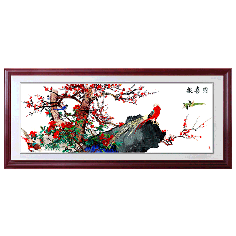 有福湘绣新中式孔雀图沙发背景墙