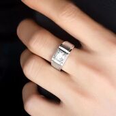 不褪色仿真铂金钻戒莫桑石男简约钛钢戒指男士 结婚礼奢华戒子饰品