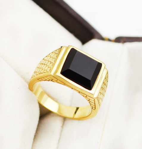 戒指欧美镀金仿玛瑙黑宝石刻字