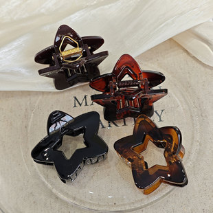 镂空五角星星小号发夹女高马尾盘发后脑勺鲨鱼夹迷你半抓发抓夹