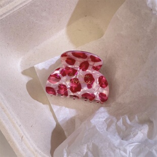 秋冬发饰新款粉色豹纹鲨鱼夹法式复古发夹后脑勺抓夹简约气质发抓