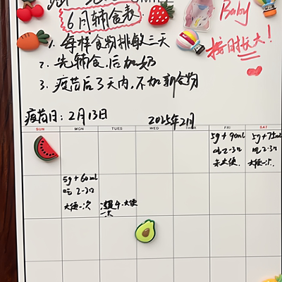 婴儿辅食计划表磁吸日历冰箱贴留