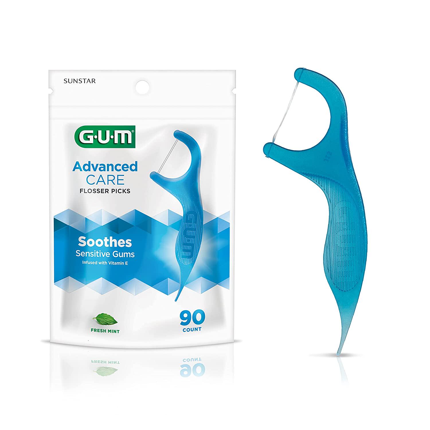 包邮现货美国GUM拜得乐牙签牙线棒超细薄荷味含维E含氟防蛀护牙龈