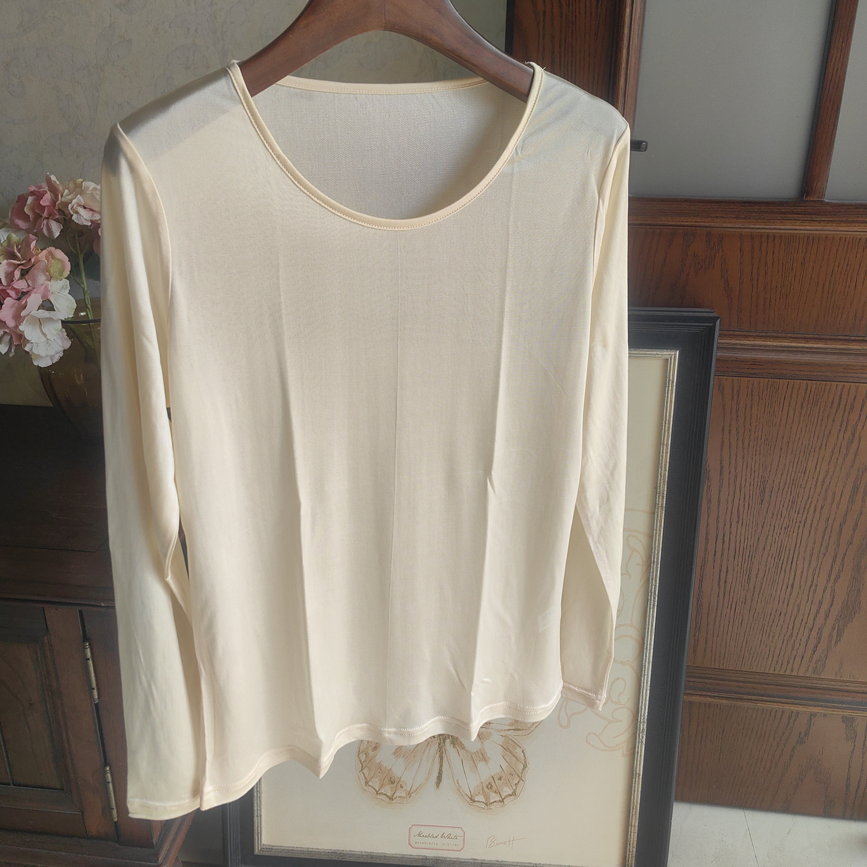 皮肤衣100%桑蚕丝女士长袖圆领打底衫秋衣轻薄