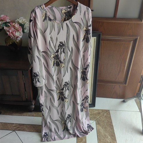 纯真丝桑蚕丝女士印花连衣裙家居裙有口袋长裙宽松