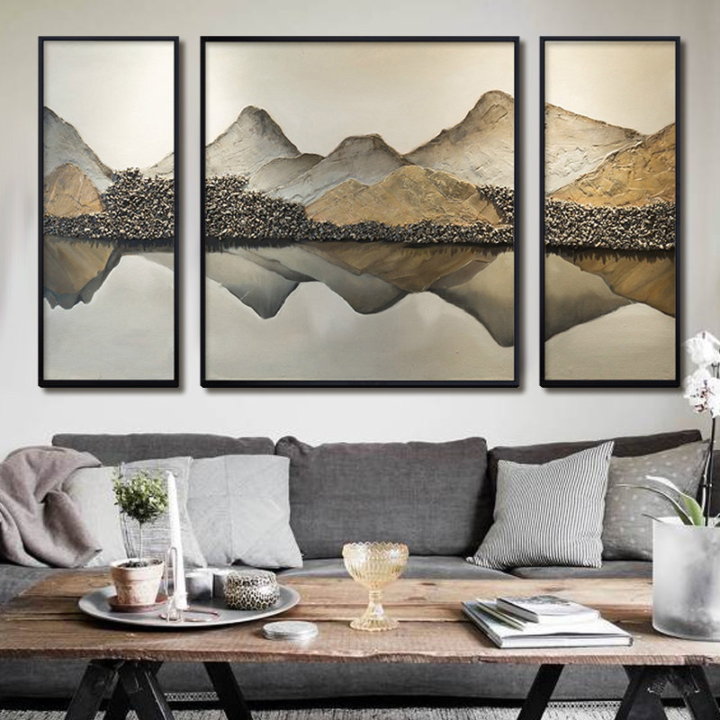 现代三联纯手绘油画客厅沙发背景墙挂画装饰画风景山水抽象样板间在类目 家居饰品, 装饰画, 油画中 - 来自Buy2taobao.com提供专业的淘宝代购服务