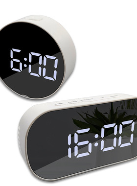 创意镜面闹钟多功能LED钟表化妆镜闹钟电池插电两用镜子闹钟6505