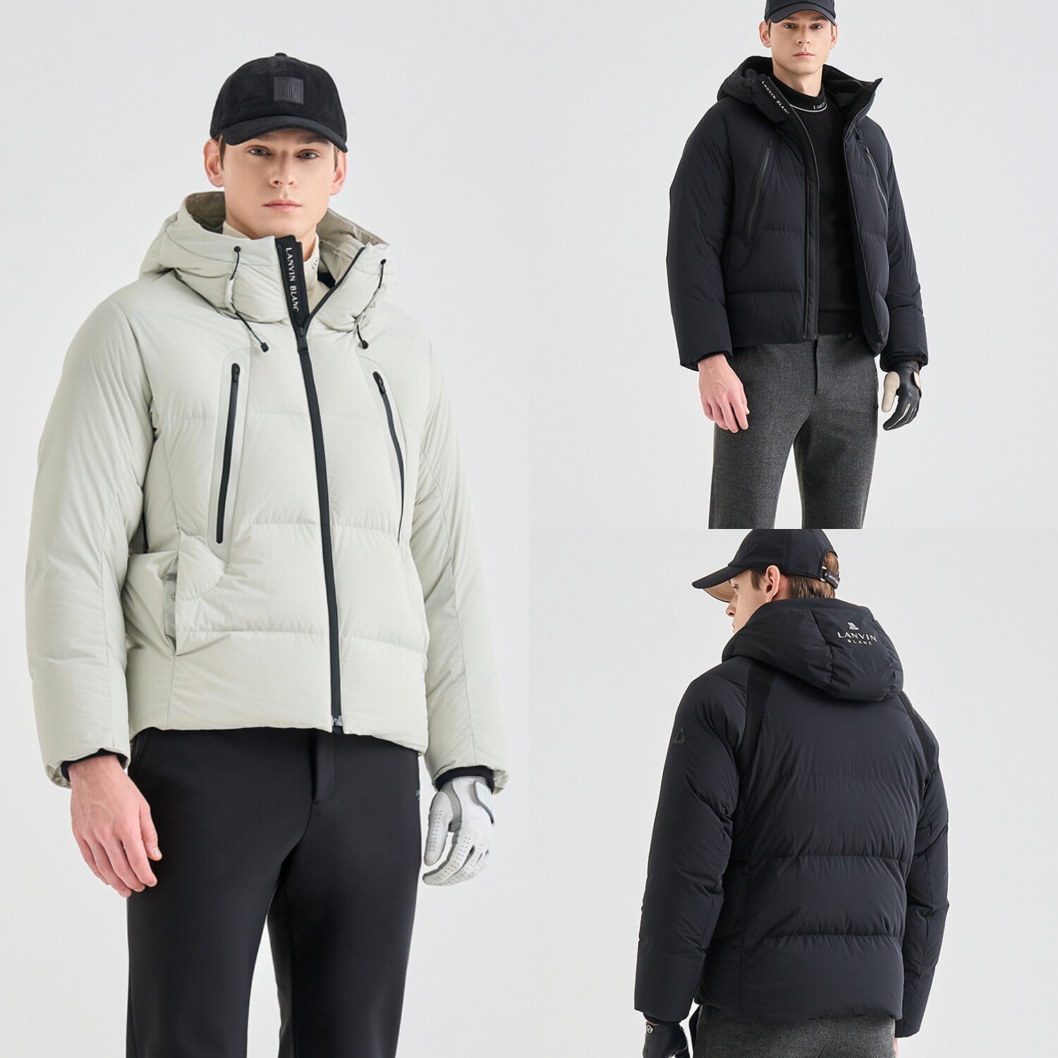 韩国代购LANVINBLANC高尔夫球服25冬季男士拉链连帽口袋鹅绒夹克