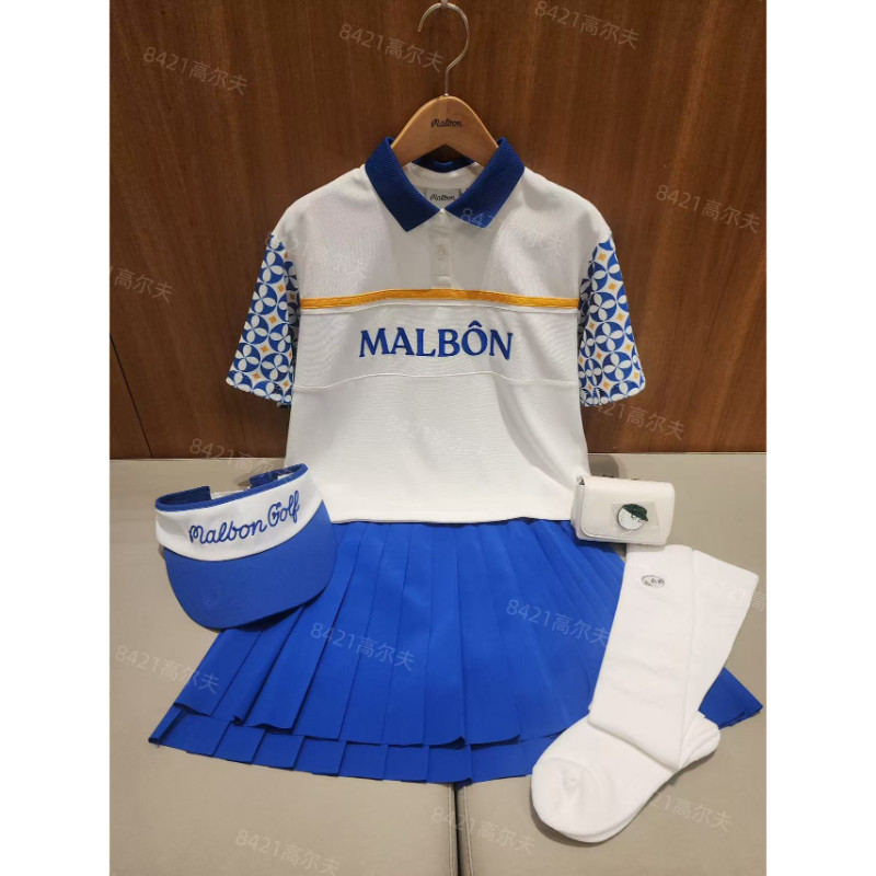 韩国正品代购Malbon高尔夫球服春夏新款女士翻领休闲宽松短袖T恤