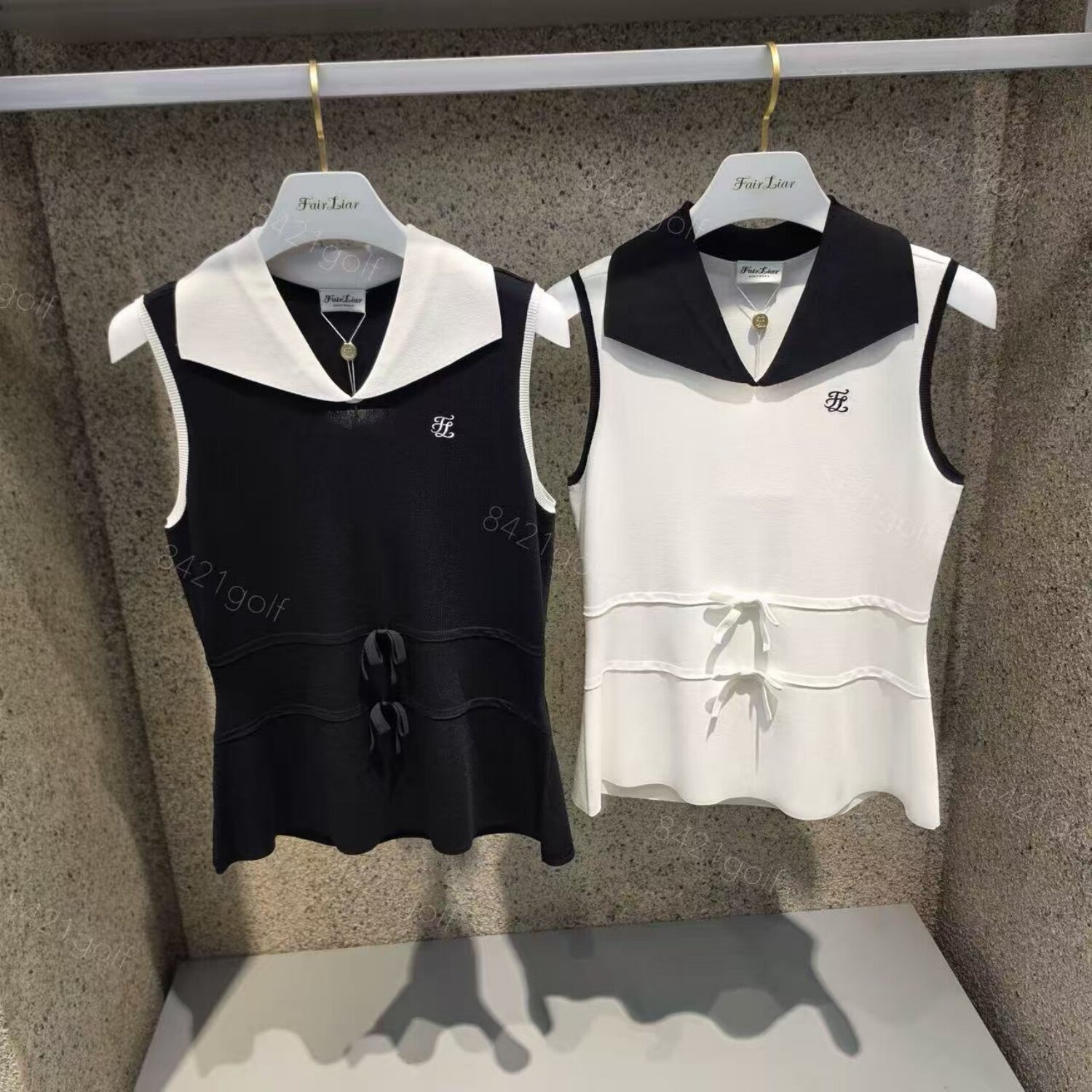 韩国代购高尔夫球服26春夏女士休闲运动百搭翻领配色收腰针织马甲