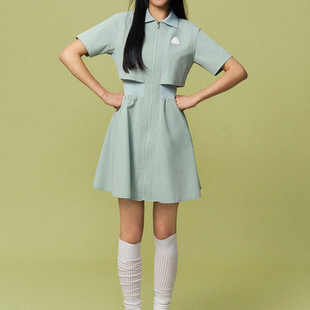 韩国代购 coq公鸡高尔夫球服26春夏女士百搭休闲拉链翻领连衣裙