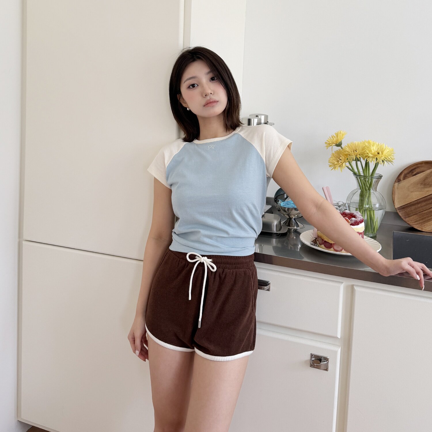 韩国代购Pivvee高尔夫球服26年春夏女士百搭运动修身插肩短袖T恤