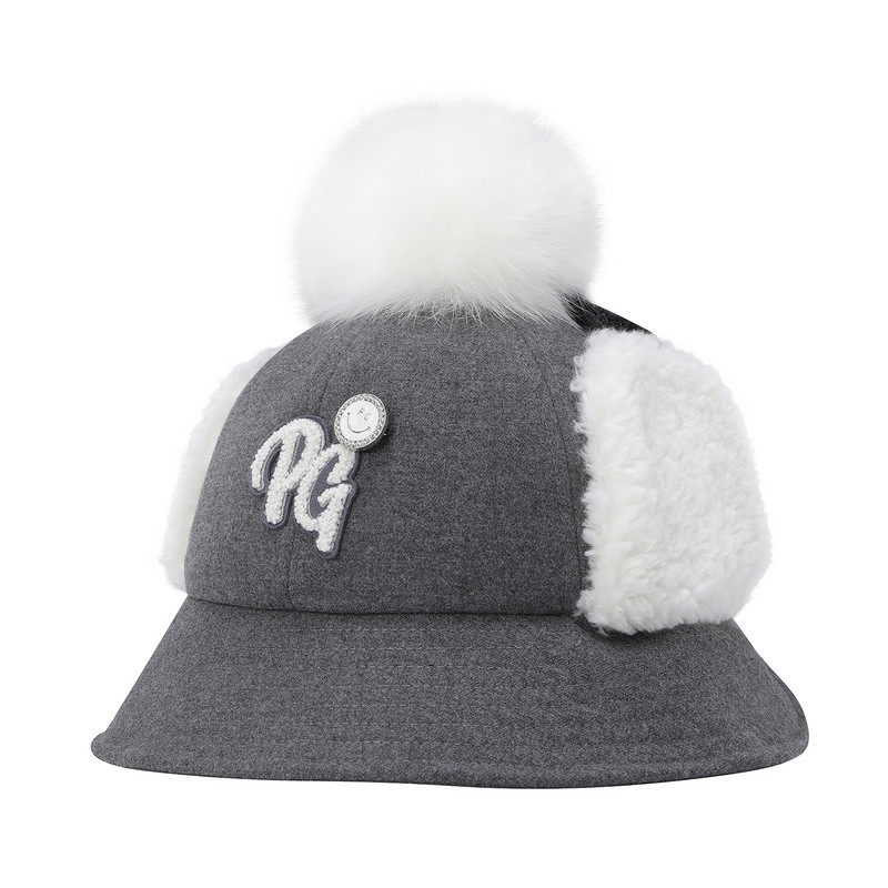 韩国代购PEARLYGATES高尔夫25秋冬女士运动防晒毛绒护耳水桶帽子