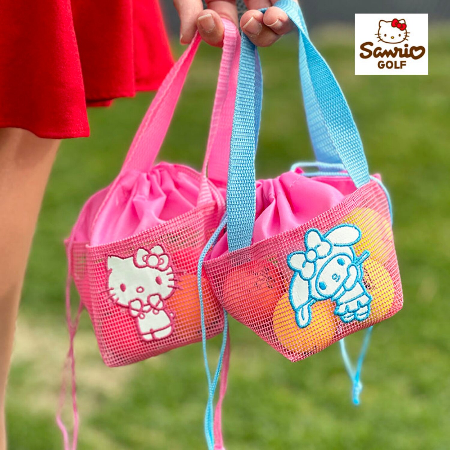 韩国代购三丽鸥Sanrio高尔夫球包25新款卡通收纳网状化妆包手拎包