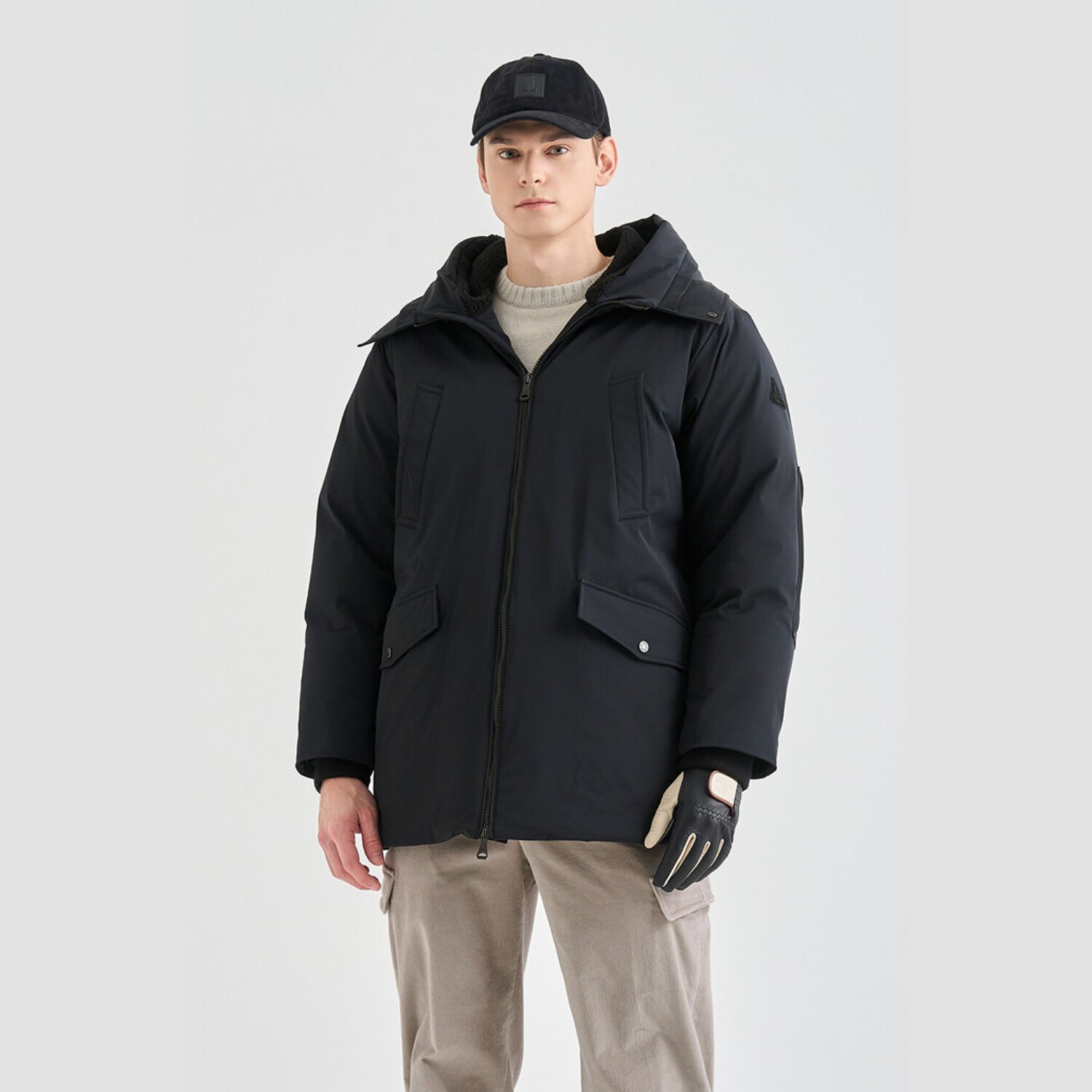 韩国代购LANVINBLANC高尔夫球服25冬季男士连帽纯色长袖鹅绒外套