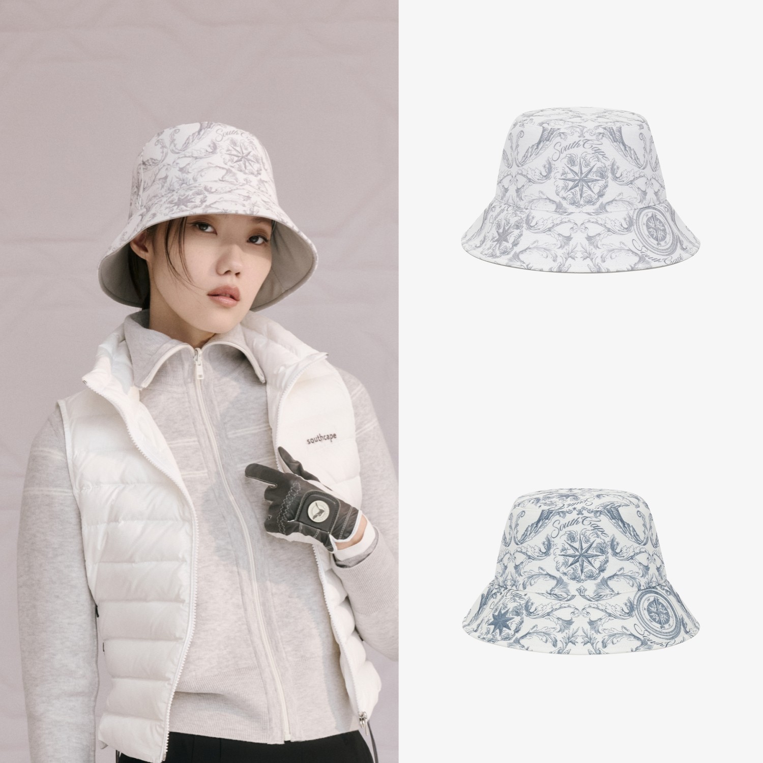 女士秋冬韩国代购southcape高尔夫球帽时尚百搭防晒水桶帽渔夫帽