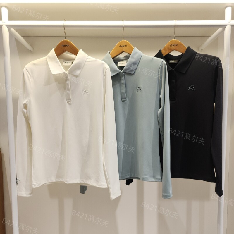 韩国正品代购Malbon高尔夫球服女士上衣新款休闲舒适翻领长袖T恤