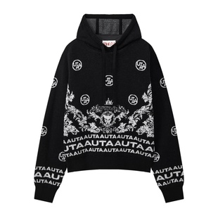 图案印花针织连帽长袖 UTAA高尔夫球服25女士冬季 外套 代购 韩国正品