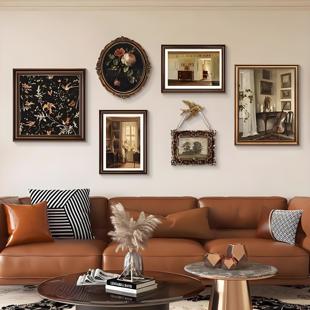 法式挂画美式复古装饰画客厅沙发背景墙中古小众艺术餐厅组合画