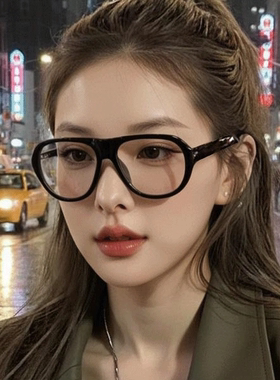 玳瑁色老钱风大框平光镜2026新款复古辣妹素颜可配度数近视眼镜女