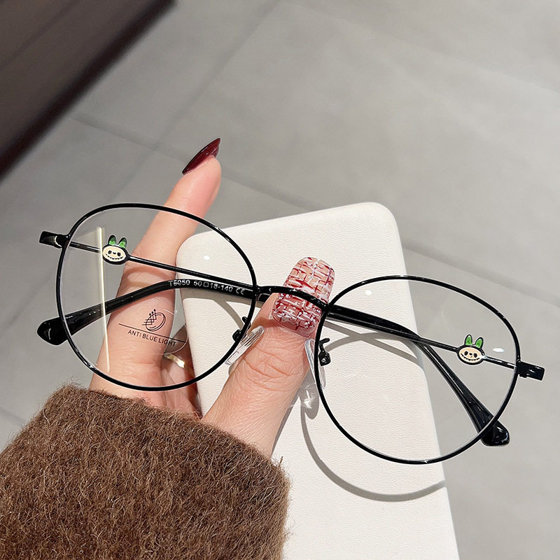 复古金属兔子圆形眼镜可配度数女黑框清冷高级感素颜防蓝光平光镜,ZIPPO/瑞士军刀/眼镜,防蓝光镜,淘宝优惠券,粉丝福利购,淘宝优惠卷