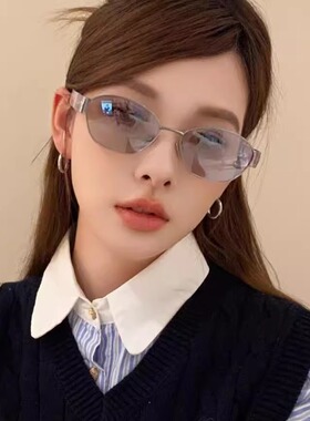 欧美Y2K银色墨镜弧形未来科技感辣妹网红时髦高级感太阳镜男女潮