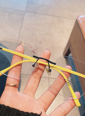 2026新款防蓝光眼镜 韩版无框切边近视眼镜框个性烤漆素颜平光镜