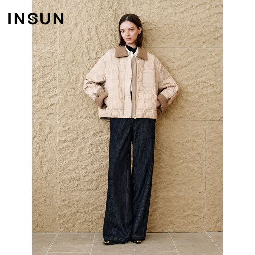 INSUN恩裳专选秋季翻领轻薄几何绗线羽绒服女