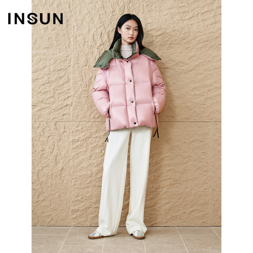 「极寒羽绒」INSUN恩裳专选冬季宽松短款连帽鹅绒羽绒服