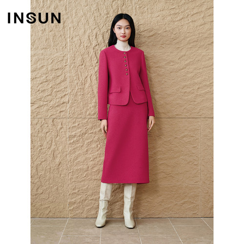 INSUN恩裳冬季立体廓形包臀直筒半身裙