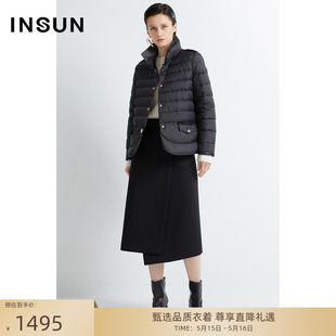 INSUN恩裳冬季 轻薄鹅绒羽绒服 黑色休闲短款