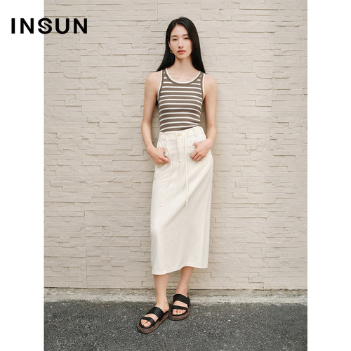 INSUN恩裳夏季高腰天丝纸片人半身裙