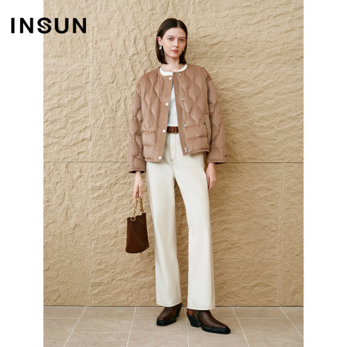 INSUN恩裳专选秋季羊毛波浪绗缝短款鹅绒服