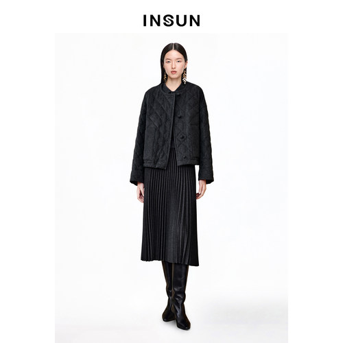 INSUN恩裳专选冬季菱格羊毛绗线短款鹅绒羽绒服