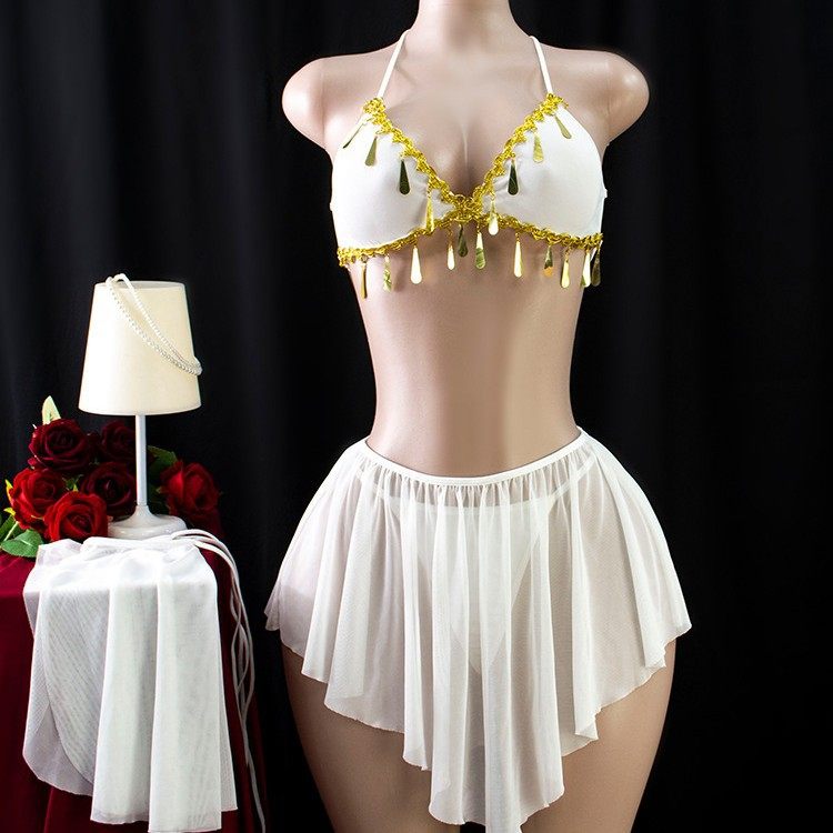 欧美风性感异域风情夜店舞娘挂脖内衣套装女网纱透视美背绑带内衣