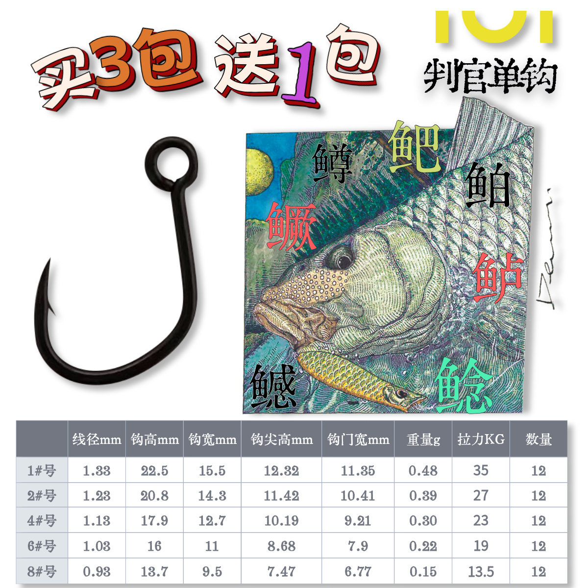 IUI鬼刻判官大眼单钩 加强钢材 可钓大军鱼鱤鱼翘嘴海鲈