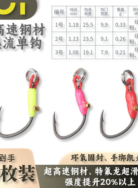 IUI超高速单钩 针对大军鱼 硬饵米诺改装 铁氟龙涂层路亚假饵鱼钩