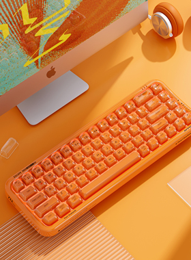 mofii爱马仕橙色半透明无线三模键盘高颜值RGB发光键盘女生粉底液