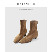 内增高5cm 百搭内增高短靴女瘦瘦靴弹力靴平跟方头显瘦靴秋冬