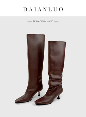 【跟高5cm】秋冬新款及膝靴高跟过膝长靴高筒靴女细跟方头直筒靴