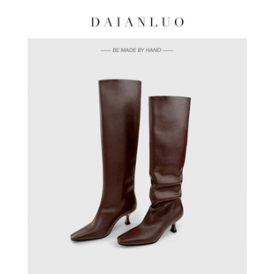 及膝靴高跟过膝长靴高筒靴女细跟方头直筒靴 秋冬新款 跟高5cm