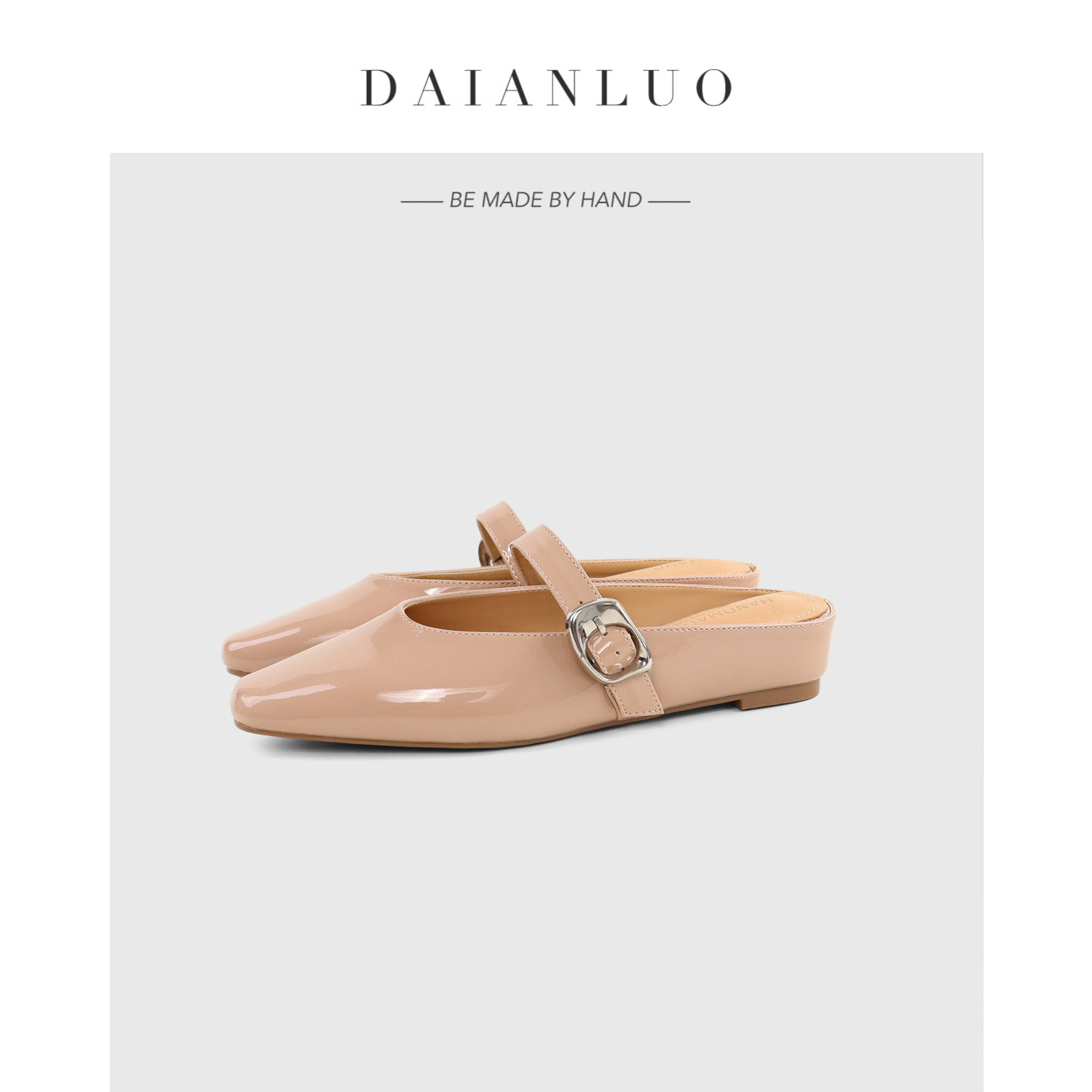 【内增高4cm】夏季百搭真皮简约平底凉鞋女方头包头平跟外穿凉拖