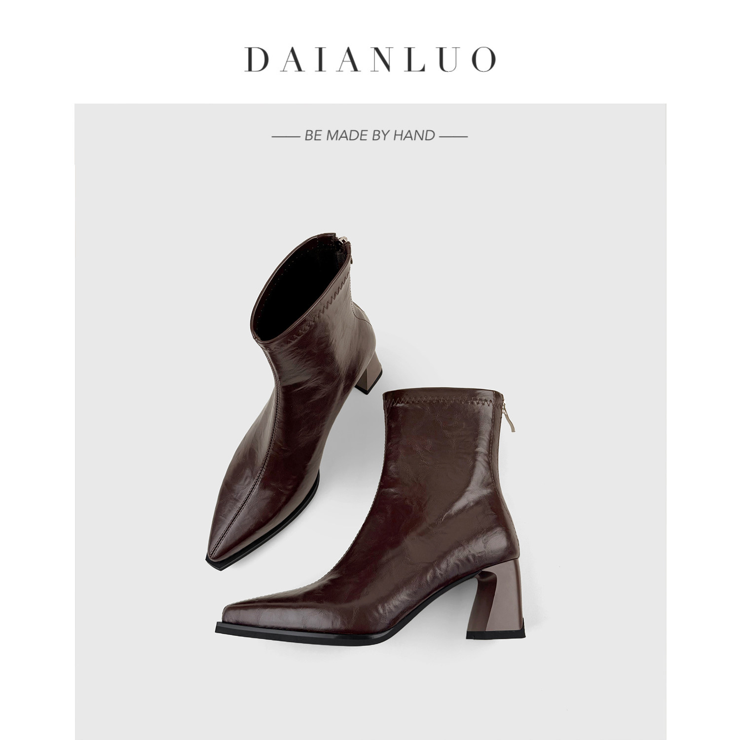 【跟高6cm】新款高跟短靴女瘦瘦靴弹力靴女粗跟尖头裸靴百搭显瘦