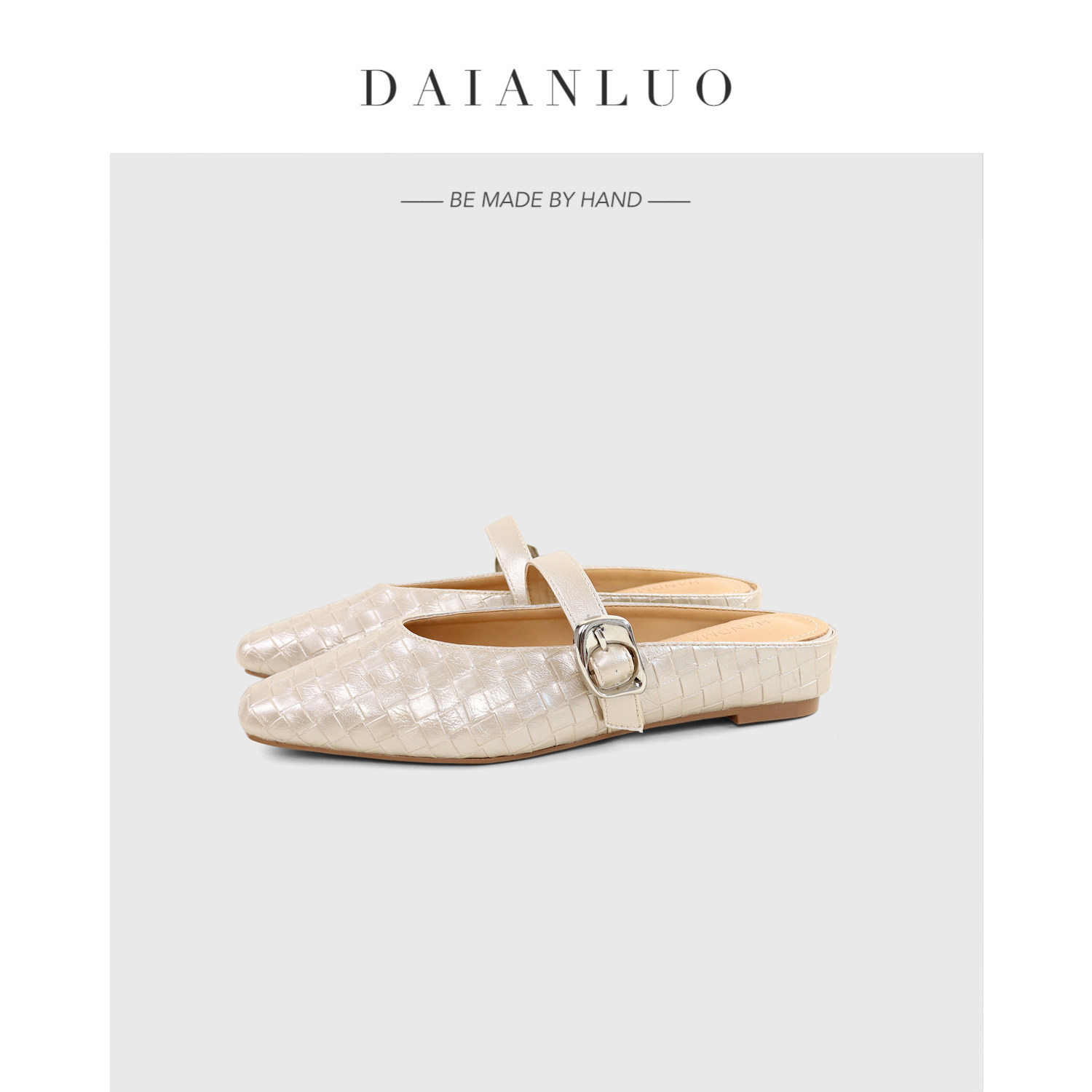 【内增高4cm】真皮编织百搭复古平底凉鞋女拖鞋方头包头平跟凉拖