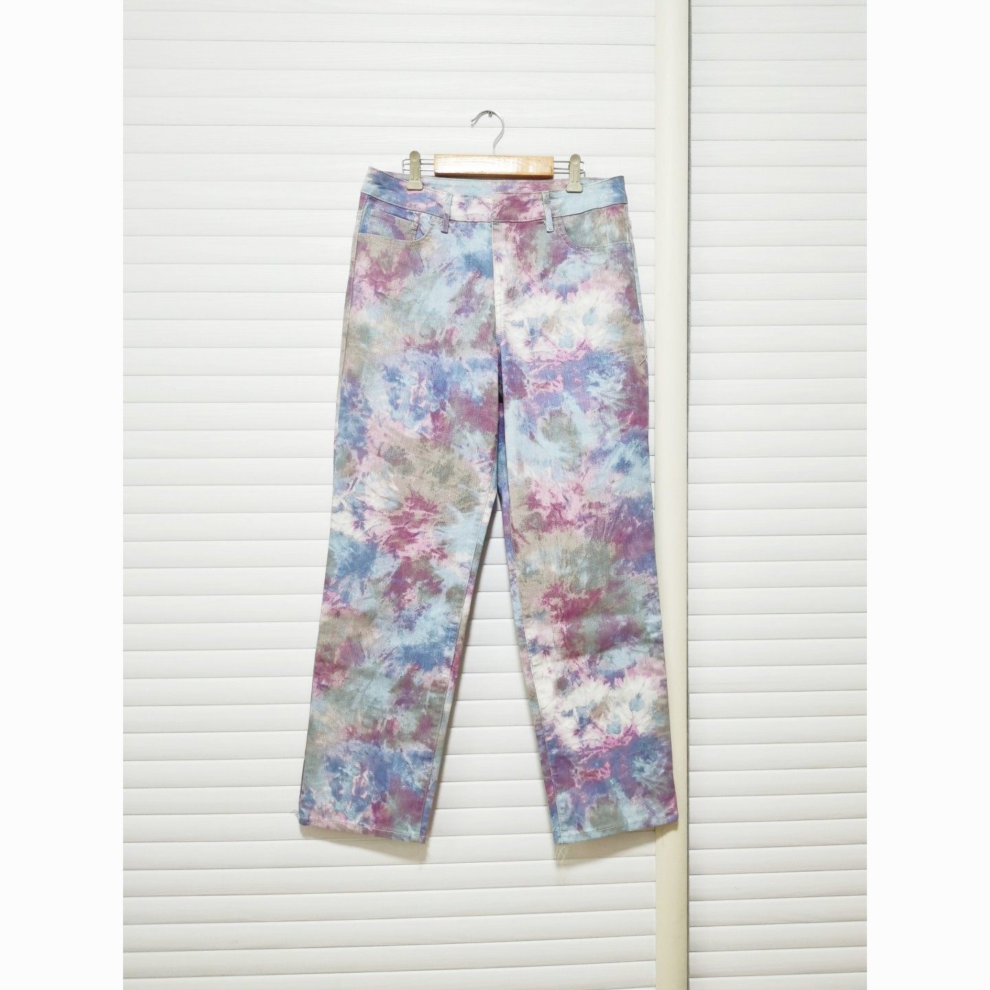 出口欧美外贸原单女春秋高腰牛仔长裤彩色星空晕染直筒休闲裤夏季