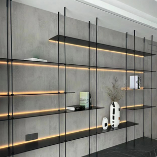 铝合金圆管吊架铝板书架落地式悬挂式多层展示架极简收纳架置物架