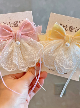 手作小香风精致蕾丝蝴蝶结公主儿童发夹少女孩顶夹演出舞台发饰品