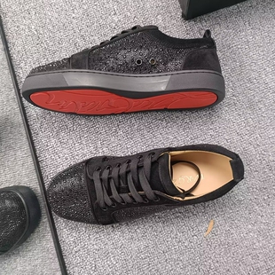 欧洲站cl-1低帮男鞋真皮水钻圆头系带休闲板鞋情侣款平底春秋鞋