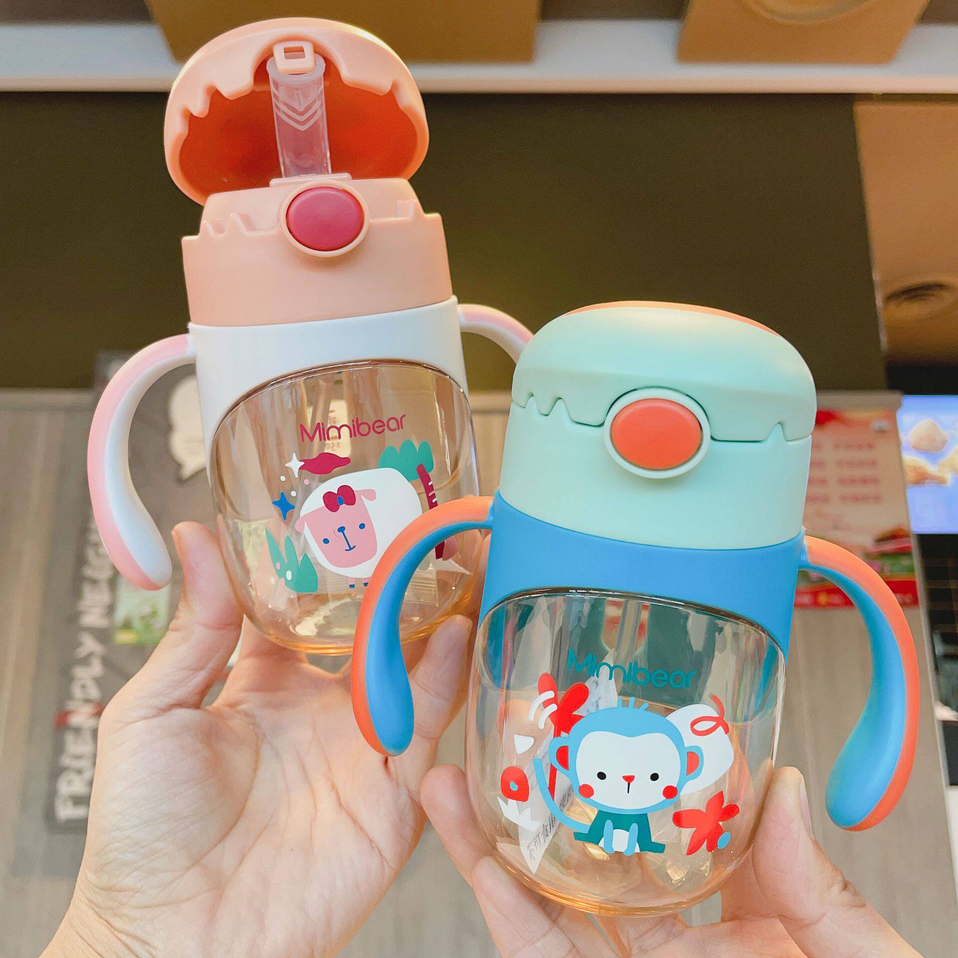 婴幼儿品吸管杯眯眯熊PPSU学饮杯倒置不漏水学饮水杯300ml